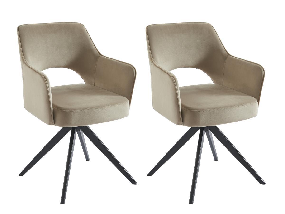 Vente-unique Lot de 2 chaises pivotantes avec accoudoirs en velours et métal noir - Beige - KONYA  