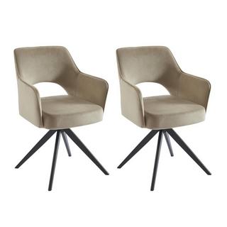 Vente-unique Lot de 2 chaises pivotantes avec accoudoirs en velours et métal noir - Beige - KONYA  