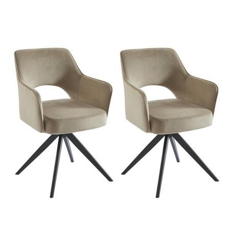 Vente-unique Lot de 2 chaises pivotantes avec accoudoirs en velours et métal noir - Beige - KONYA  