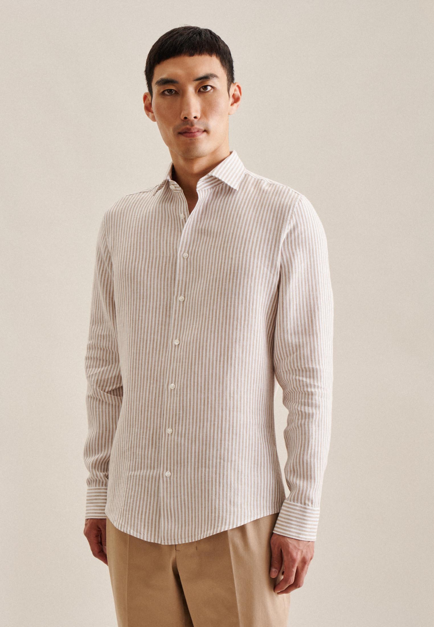 Image of Business Hemd Slim Fit Langarm Streifen Herren Braun 38