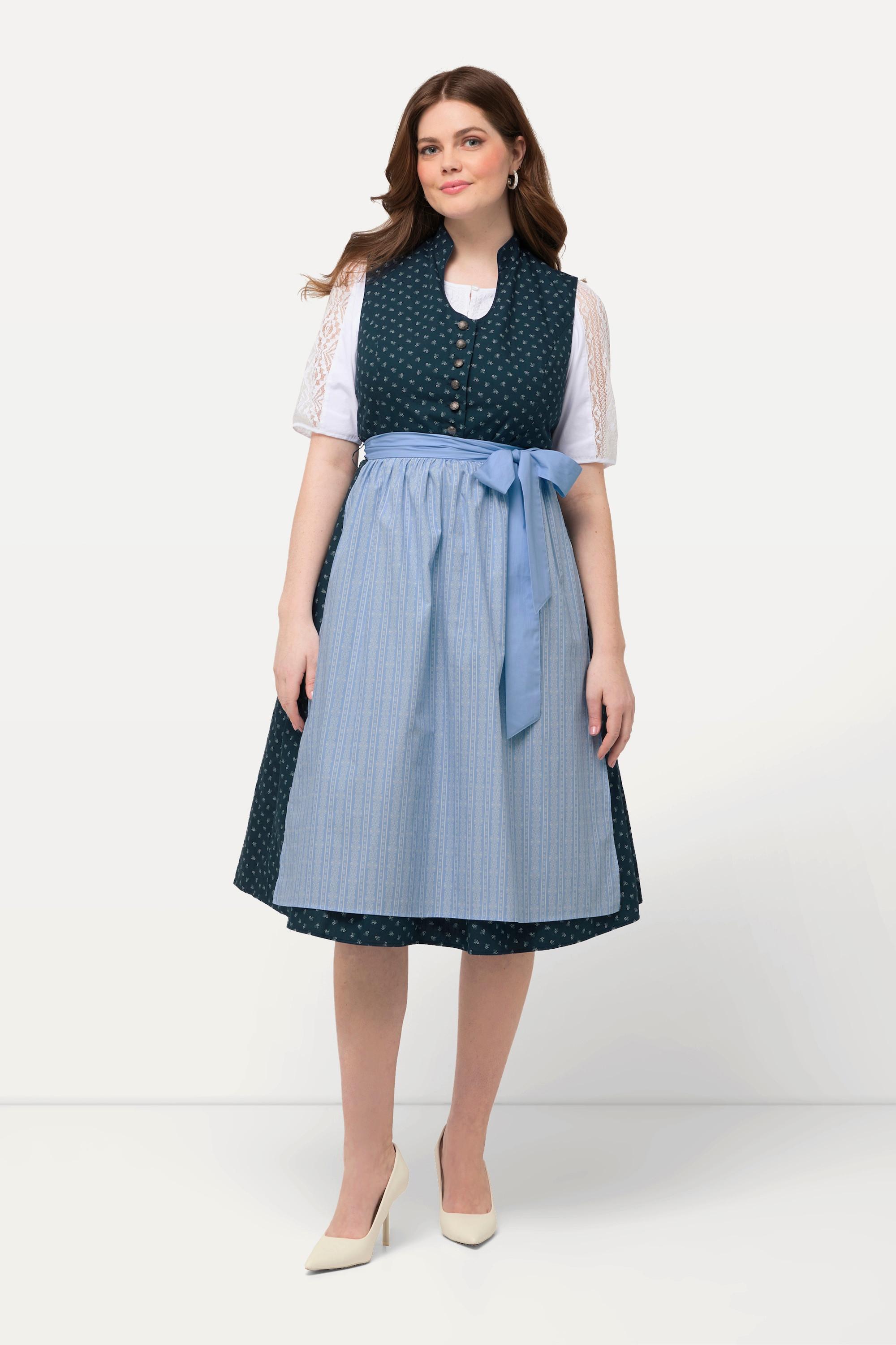 Ulla Popken  Dirndl, Schmuckknöpfe, Stehkragen, V-Ausschnitt, ärmellos 