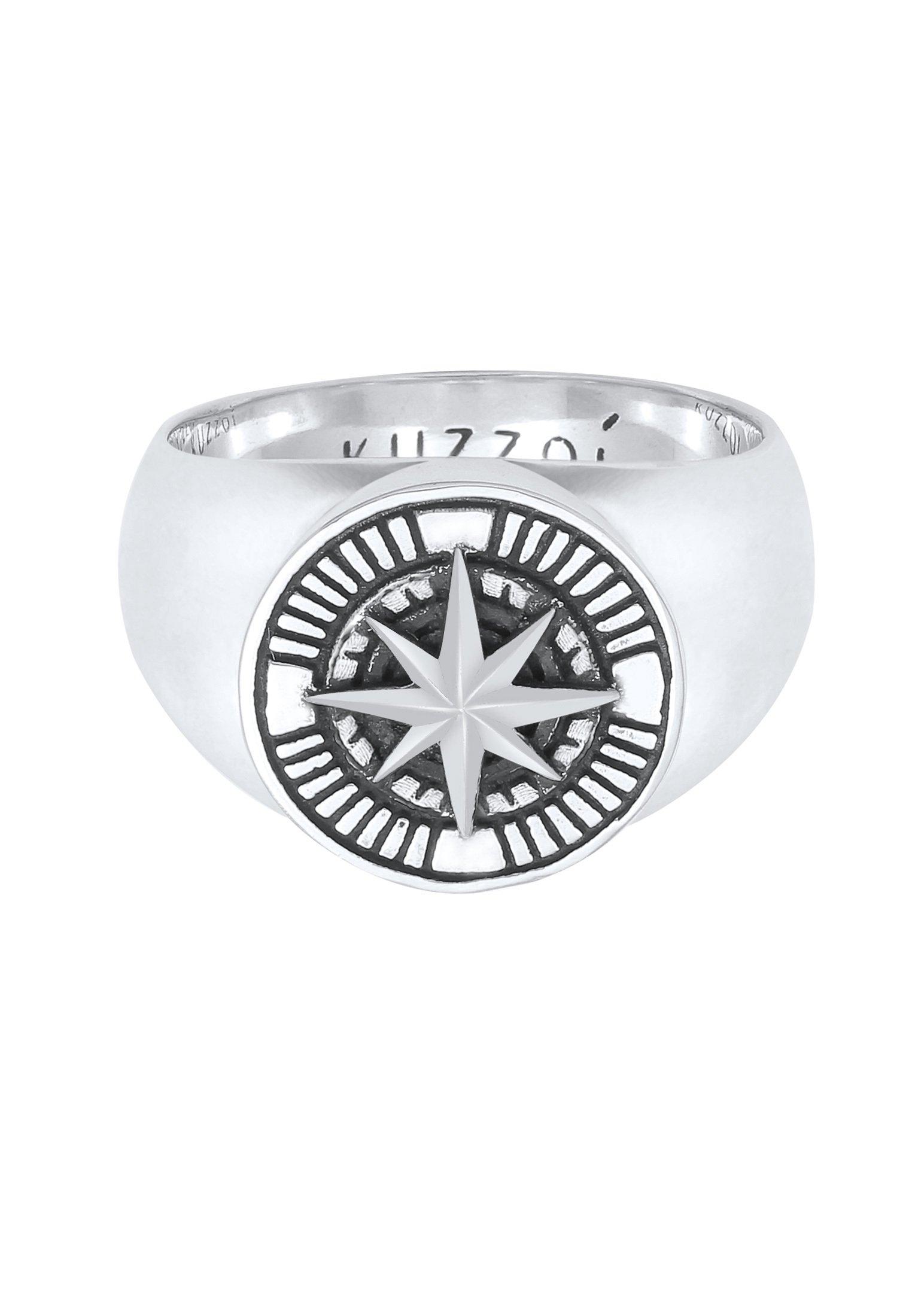 Kuzzoi  Bague Herren Siegelring Kompass Oxidiert 925 Silber 