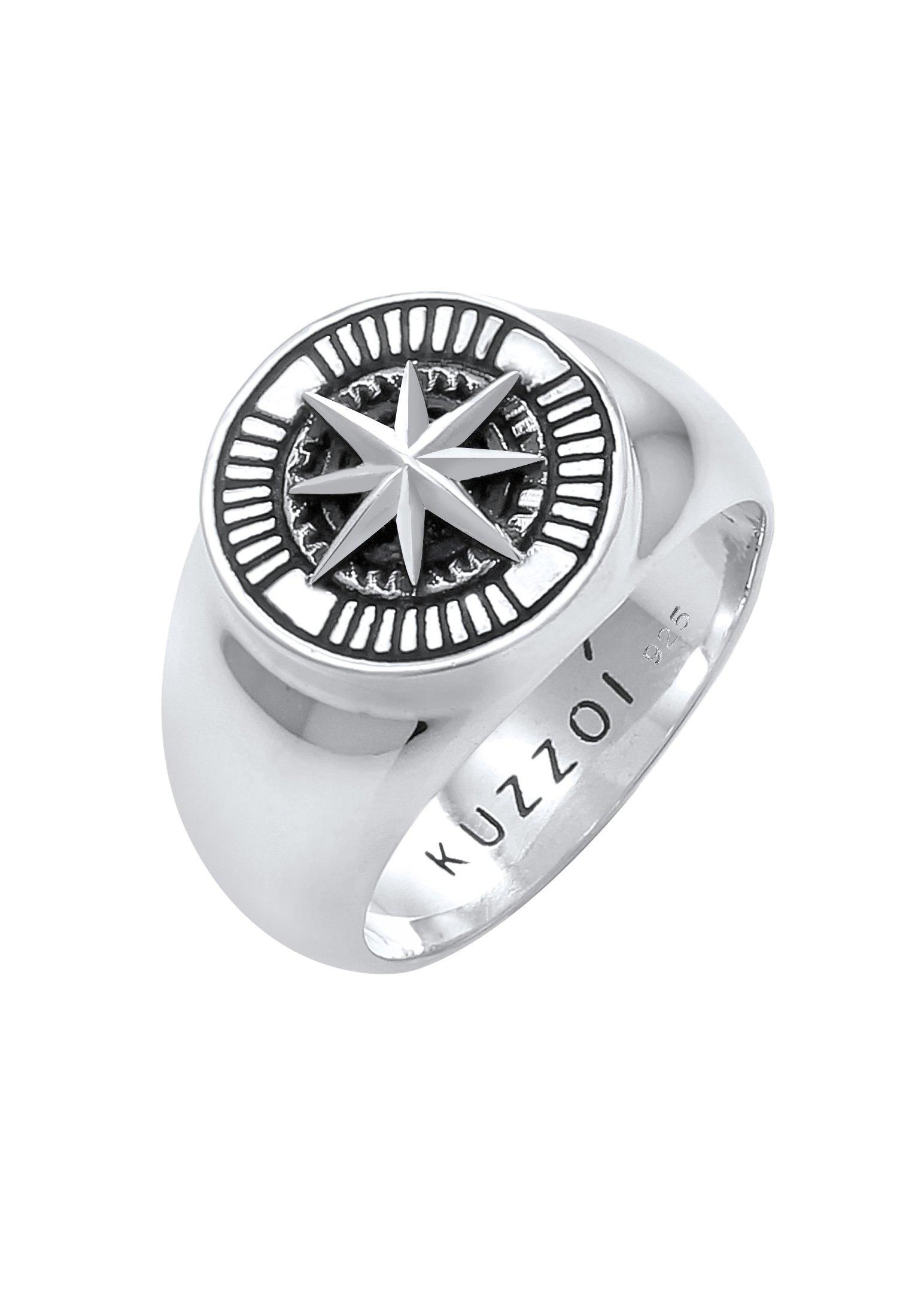 Kuzzoi  Bague Herren Siegelring Kompass Oxidiert 925 Silber 