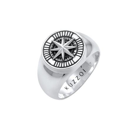 Kuzzoi  Bague Herren Siegelring Kompass Oxidiert 925 Silber 