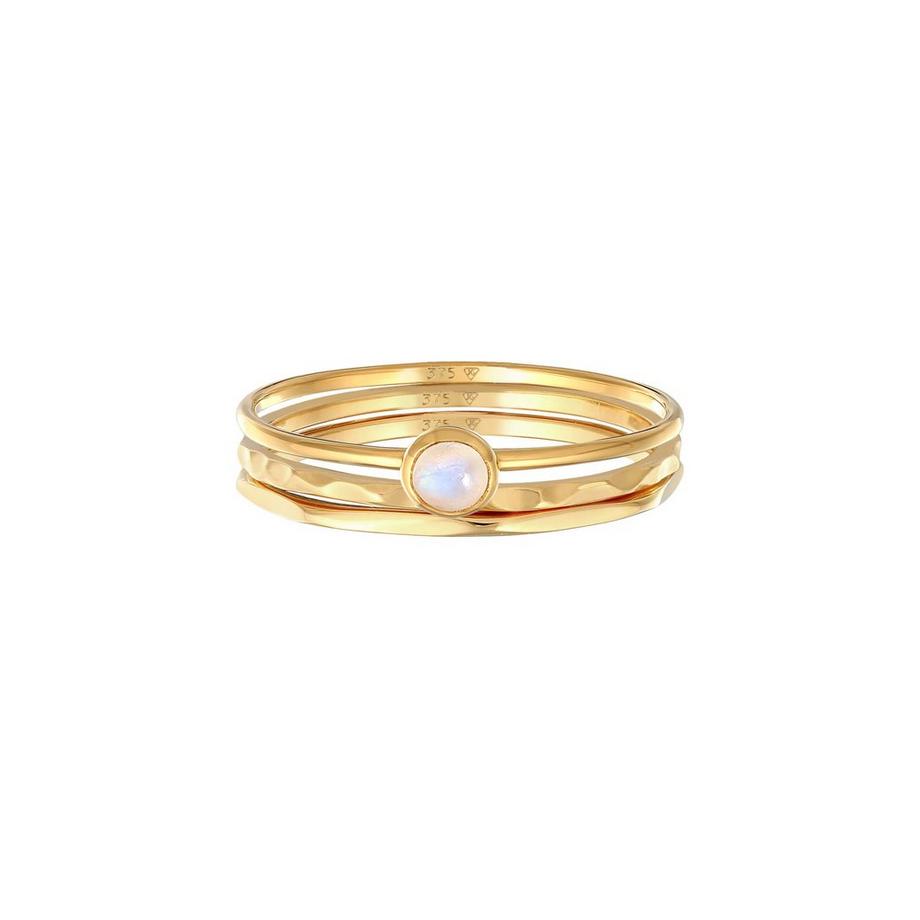 Elli  Bague Solitär Mondstein 3Er Ring Set 375 Gelbgold 