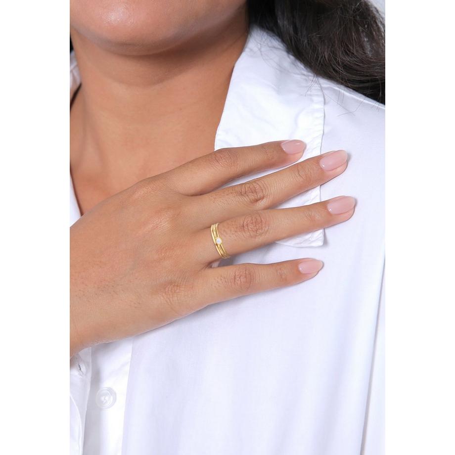 Elli  Bague Solitär Mondstein 3Er Ring Set 375 Gelbgold 