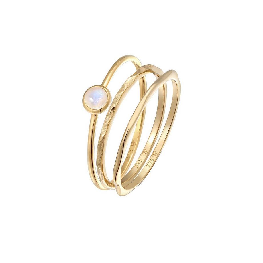 Bague Solitär Mondstein 3Er Ring Set 375 Gelbgold