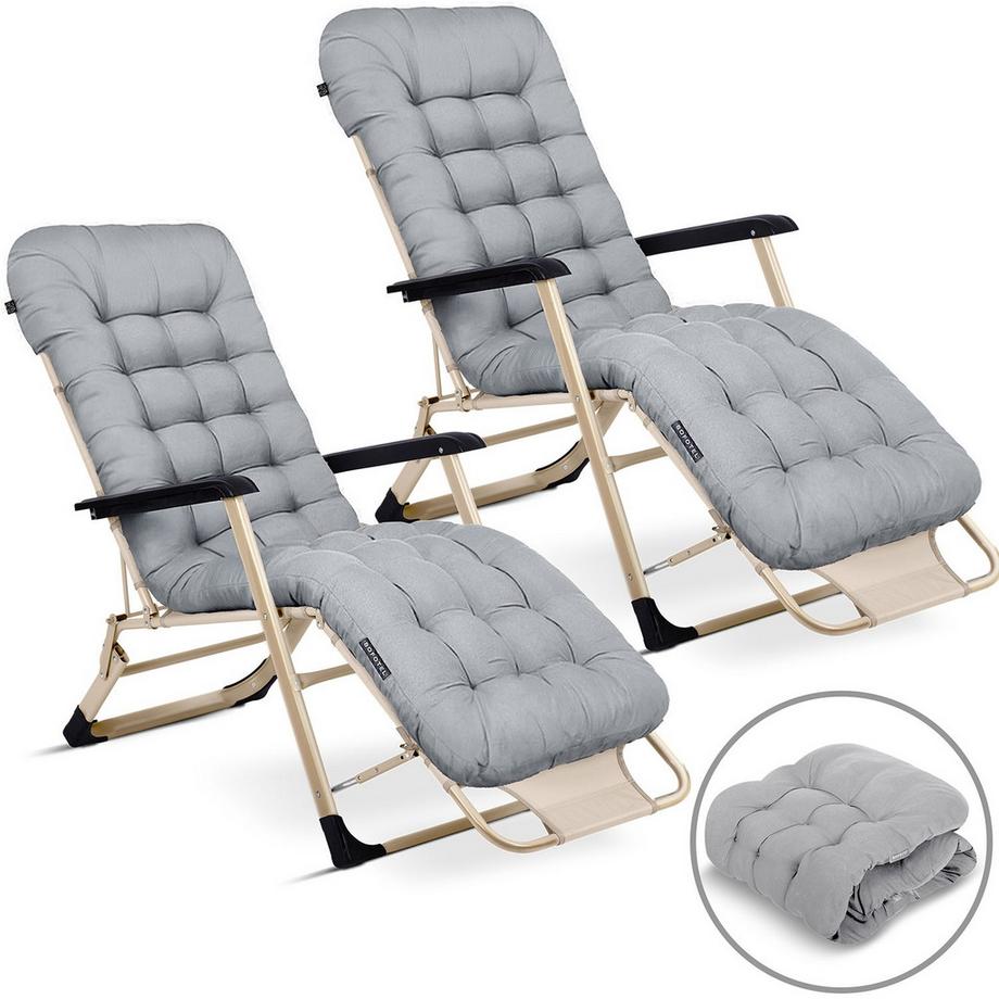 B2X Klappbare Gartenliege mit Kissen-Set, 2er-Pack  
