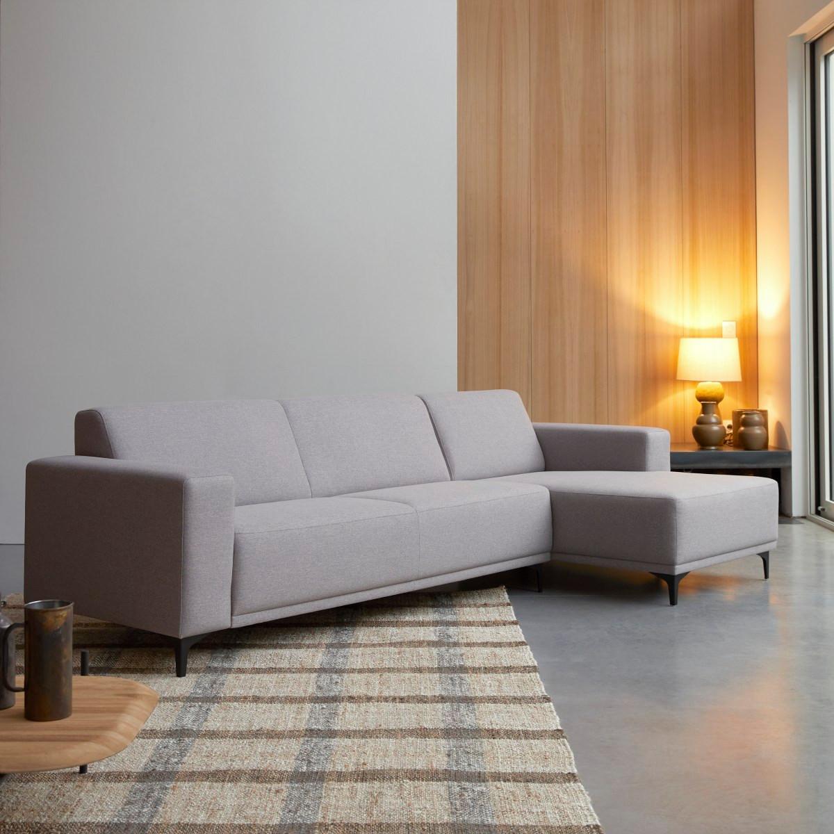 Tikamoon Ecksofa mit Eckelement rechts und taupegrauem Stoffbezug 300 × 150 cm ,5-Sitzer Lars  