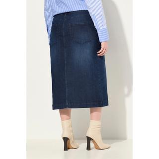 Ulla Popken  Gonna di jeans elasticizzato con taglio a cinque tasche e spacchetto sul davanti 