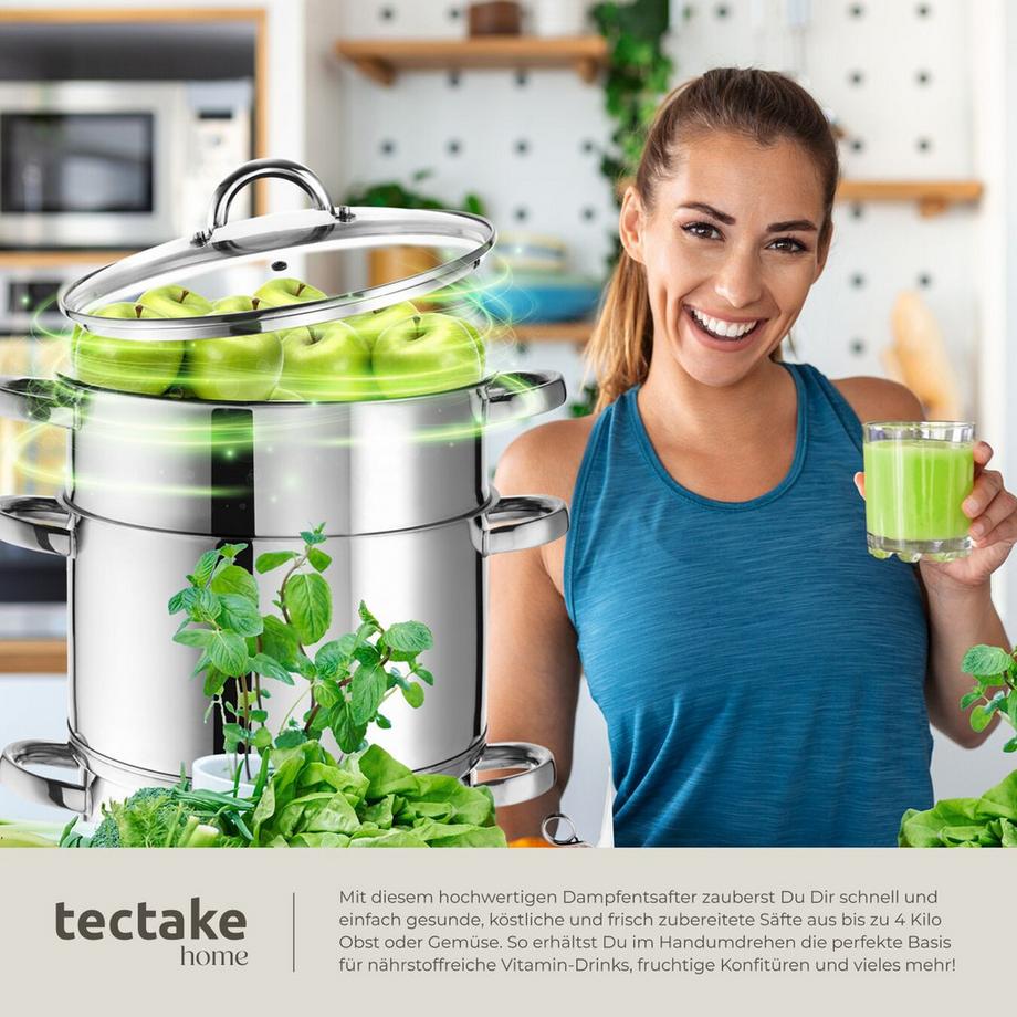 Tectake  Dampfentsafter  7-teilig, aus Edelstahl mit Glasdeckel für Obst und Gemüse 