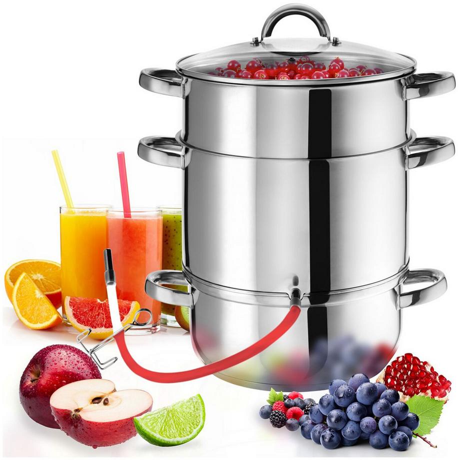 Tectake  Dampfentsafter  7-teilig, aus Edelstahl mit Glasdeckel für Obst und Gemüse 