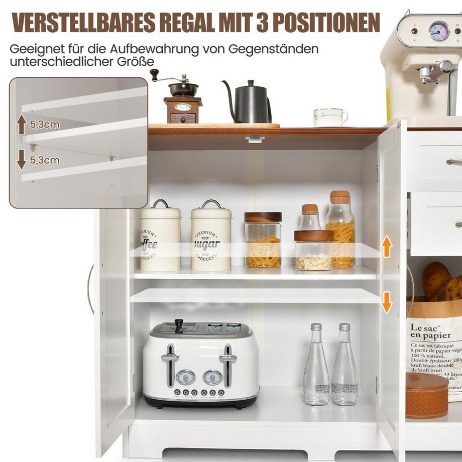 Northix Buffet avec plan de travail & portes & tiroirs & étagères réglables armoire de cuisine  