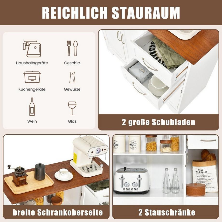 Northix Buffet avec plan de travail & portes & tiroirs & étagères réglables armoire de cuisine  