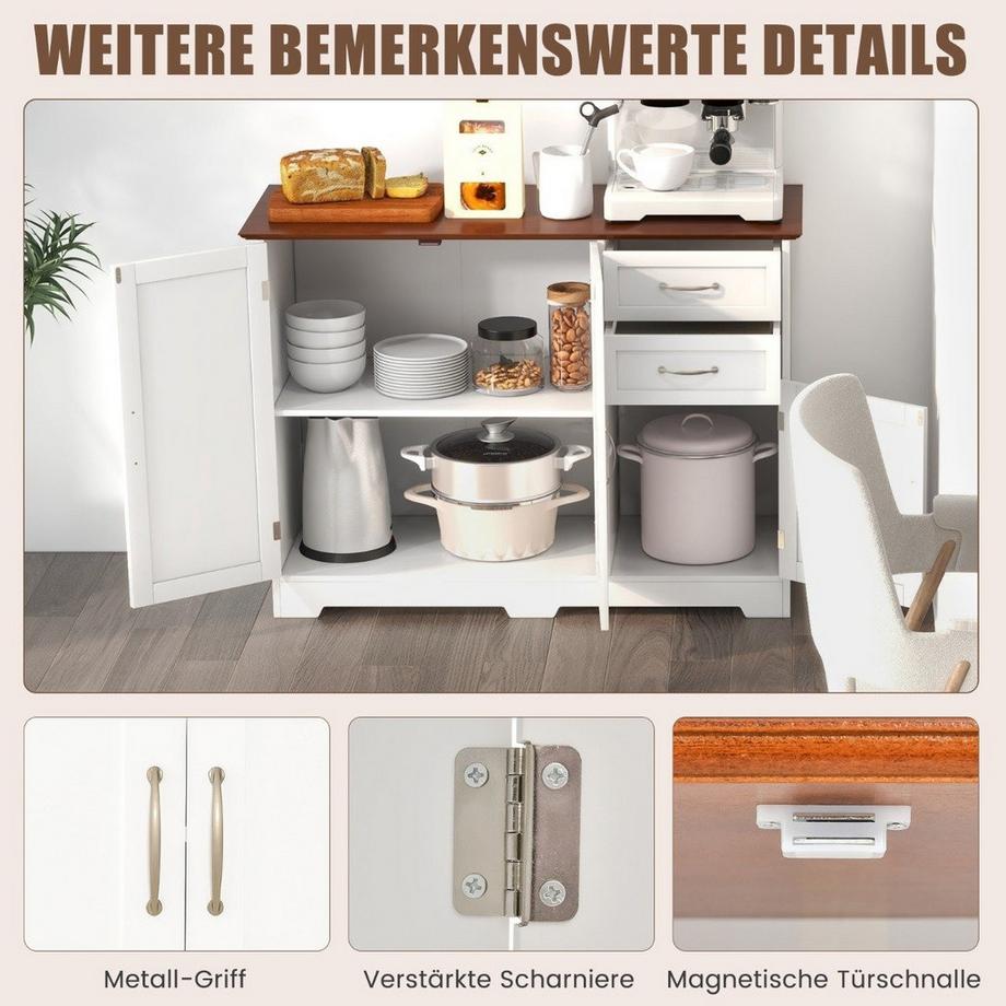 Northix Buffet avec plan de travail & portes & tiroirs & étagères réglables armoire de cuisine  