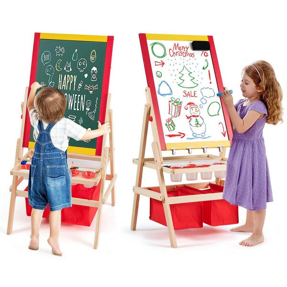 Northix  3 in 1 Kinder Staffelei Kindertafel doppelseitig Whiteboard & Kreidetafel 52,5x51,5x106,5 cm 