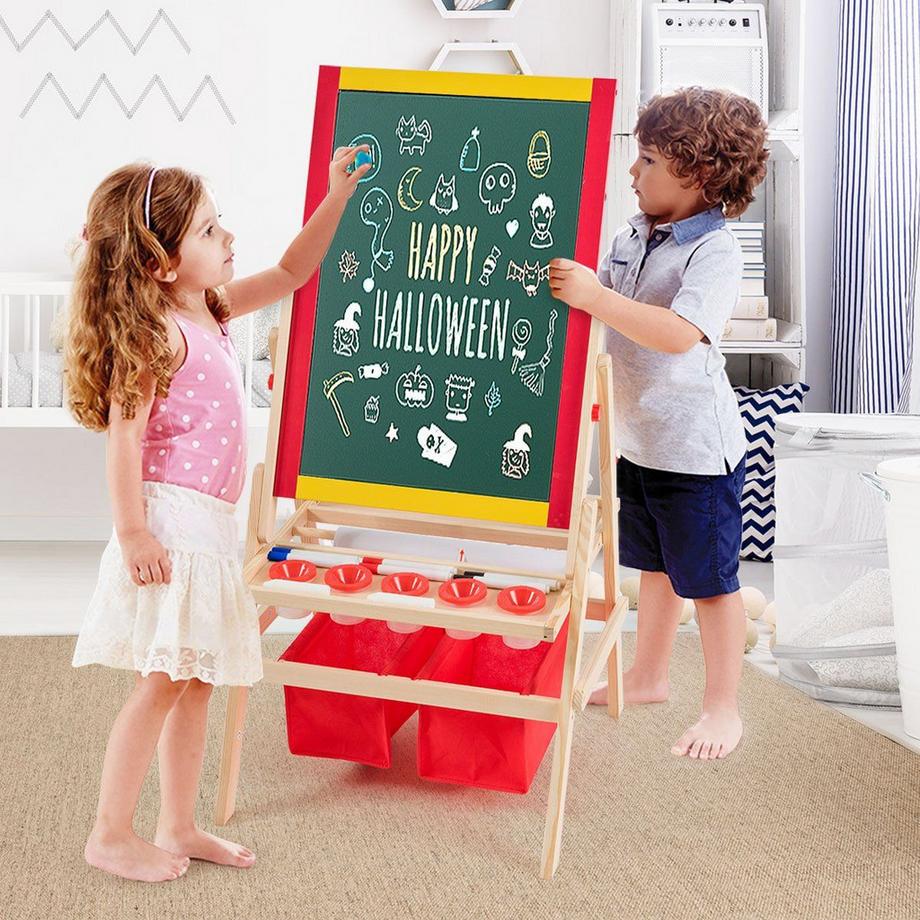 Northix  3 in 1 Kinder Staffelei Kindertafel doppelseitig Whiteboard & Kreidetafel 52,5x51,5x106,5 cm 
