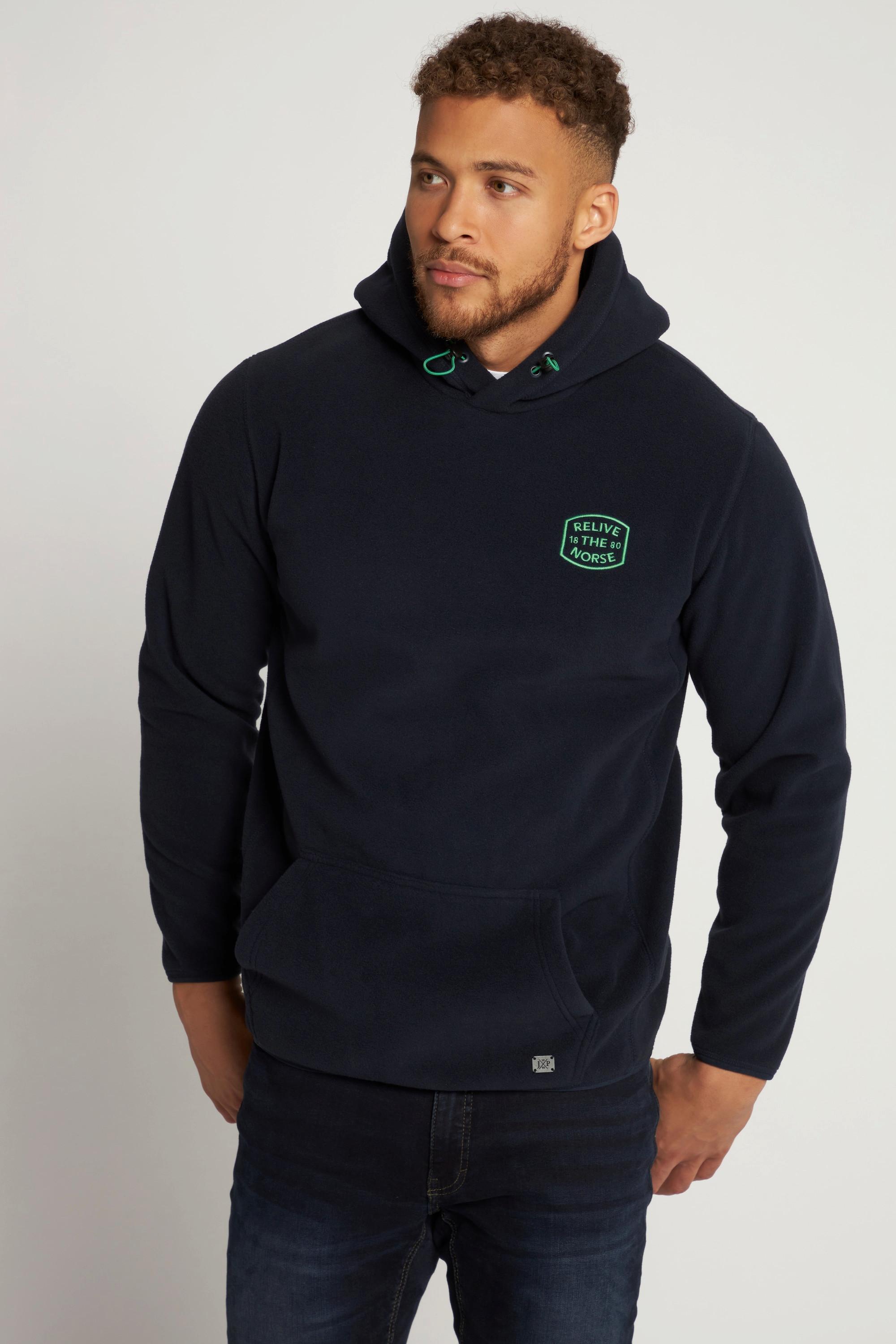 JP1880  Fleece-Hoodie, Kapuze, elastische Einfassungen 