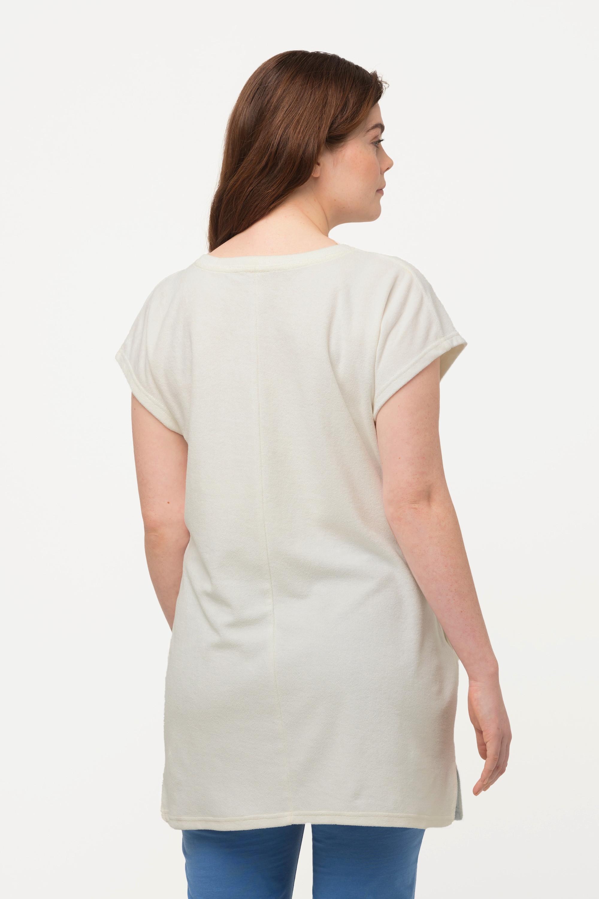 Ulla Popken  T-shirt in spugna di cotone biologico con scollo a girocollo e mezze maniche 