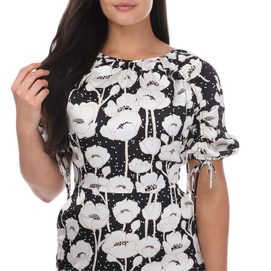 TED BAKER  Robe Milongue Manches Bouffantes Motiftyle Coquelicot Floral Abriee 