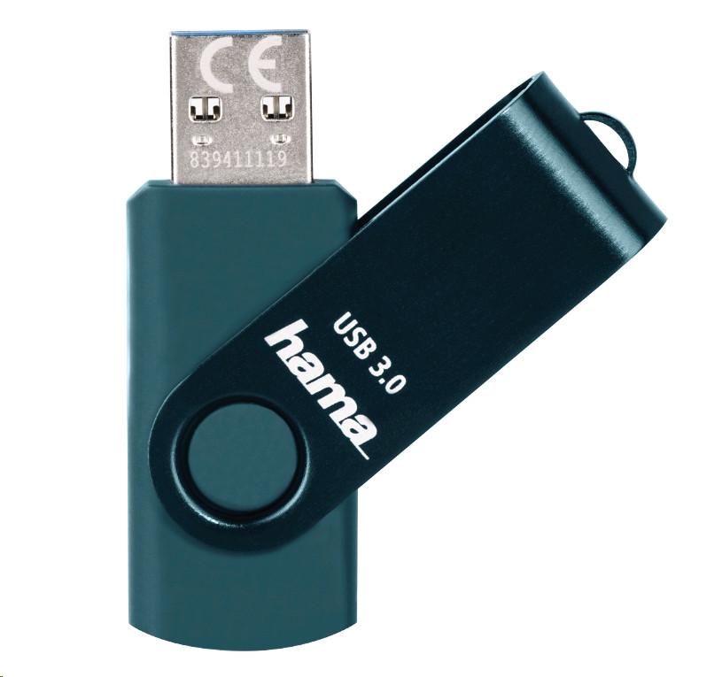 hama  USB-Stick Rotate - 64 GB, USB 3.0, 70MB/s, Petrolblau 