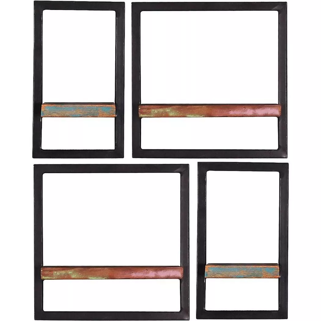 SIT Wandregal "Capri 4-teilig aus Altholz mit schwarzem Metallrahmen" Set, 2 große & 2 kleine Wandregale für flexible Wandgestaltung