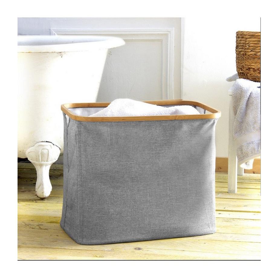 Casâme Panier à linge pliable cadre bambou coloris gris  