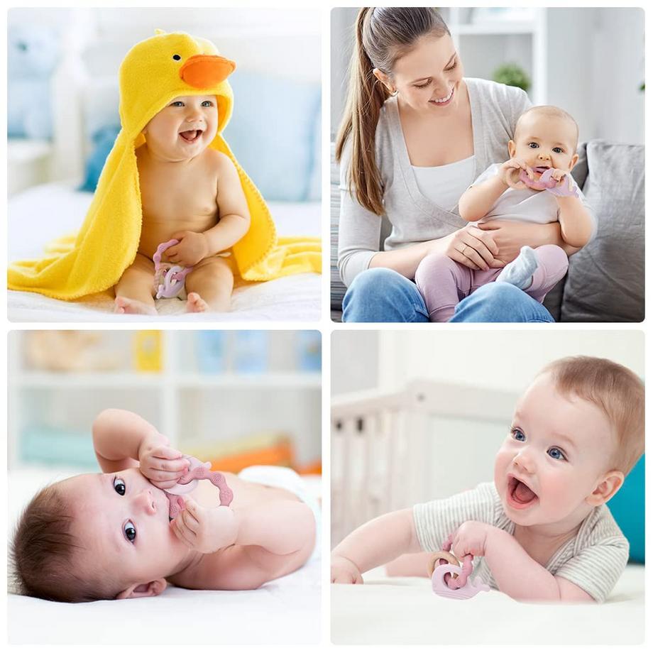 Activity-board  Beißring für Babys, Beißring-Spielzeug aus Silikon und Holzringen, Baby-Beißhilfe BPA-frei, schmerzlinderndes Beißzubehör 