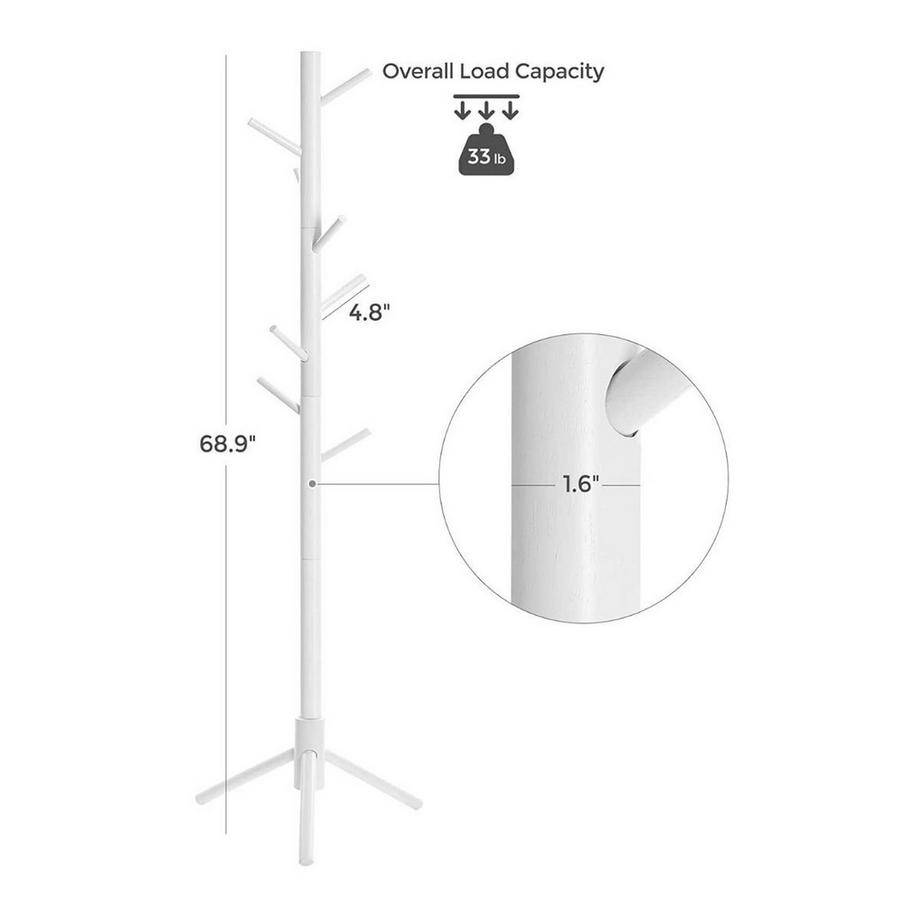Songmics Kleiderständer ausem Holz mit Ständer, 8 Haken - H175 cm  