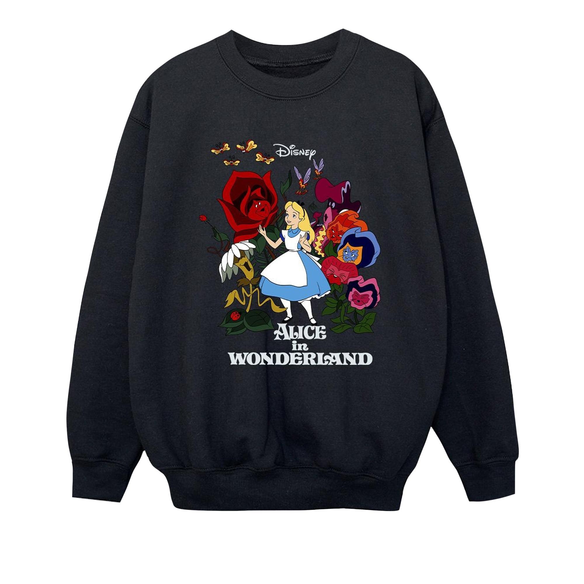 Image of Alice In Wonderland Flowers Sweatshirt Unisex Schwarz 104