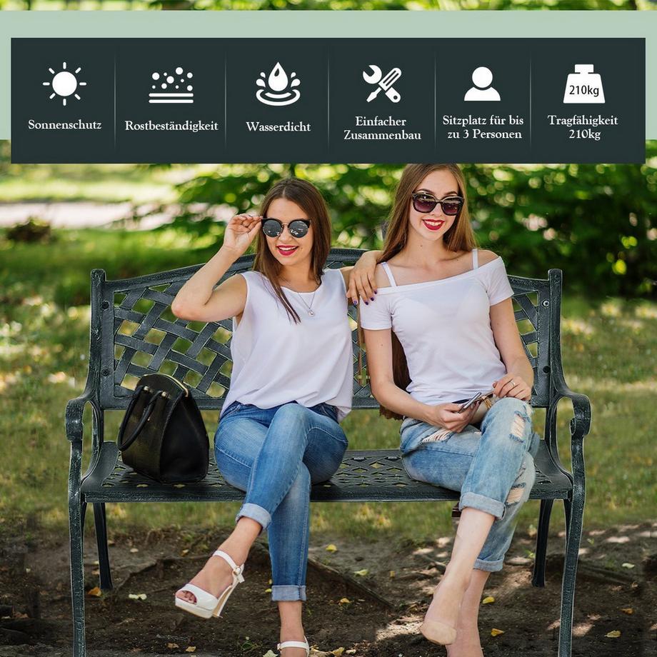 Northix Gartenbank Aluminium-Sitzbank mit Armlehnen Sitzbank 103 x 55 x 82 cm Antikes Grün  