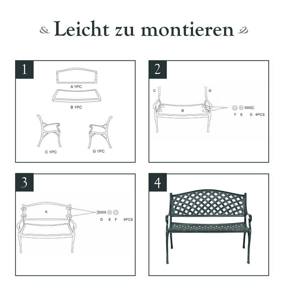 Northix Gartenbank Aluminium-Sitzbank mit Armlehnen Sitzbank 103 x 55 x 82 cm Antikes Grün  