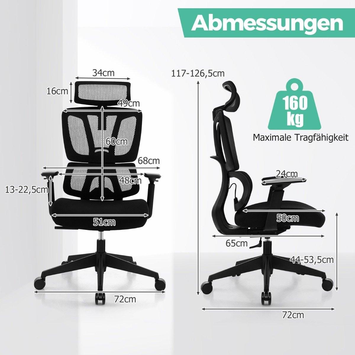 B2X Sedia da ufficio ergonomica con supporto lombare a N. Sedia da scrivania girevole Nera  