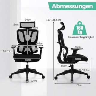 B2X Sedia da ufficio ergonomica con supporto lombare a N. Sedia da scrivania girevole Nera  