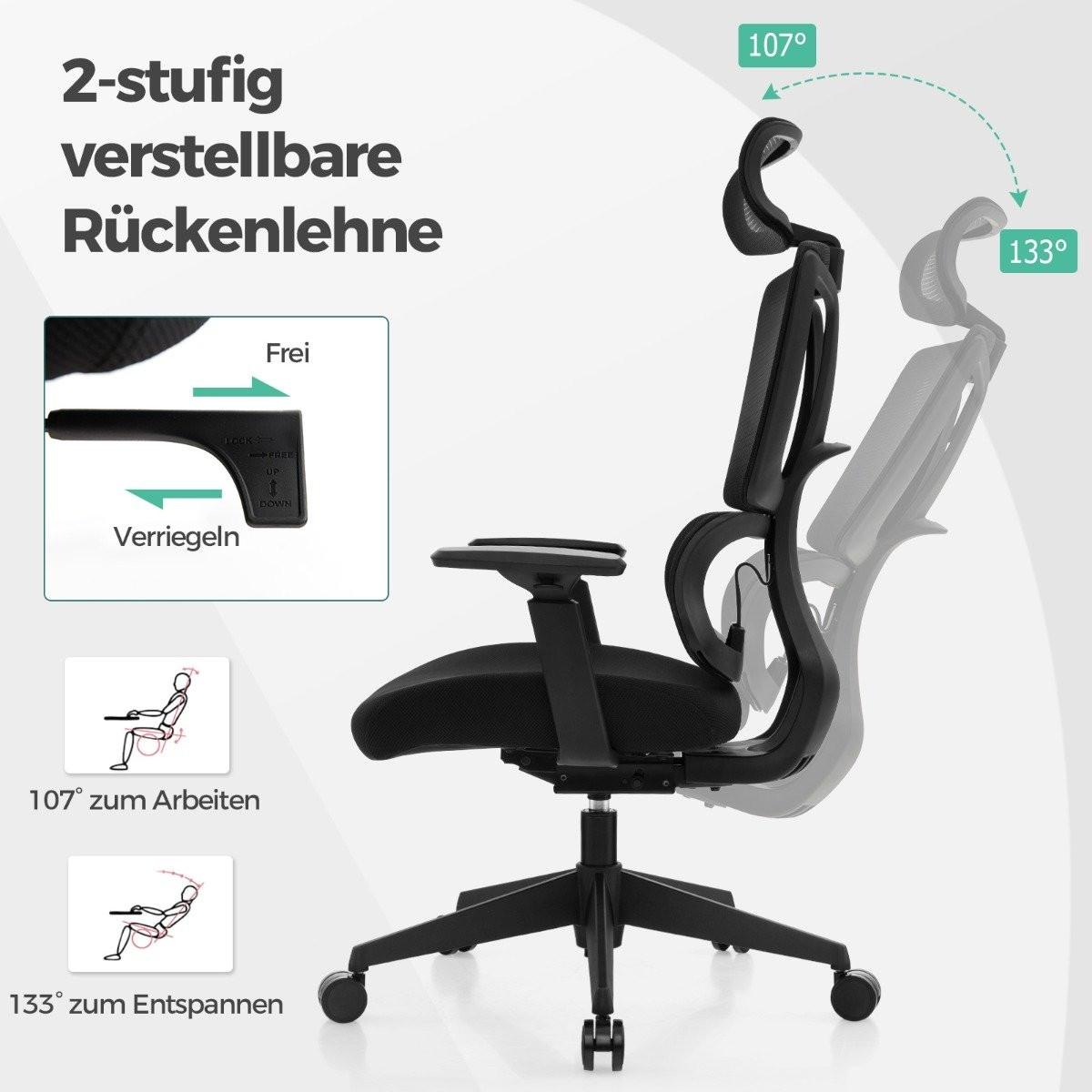 B2X Sedia da ufficio ergonomica con supporto lombare a N. Sedia da scrivania girevole Nera  