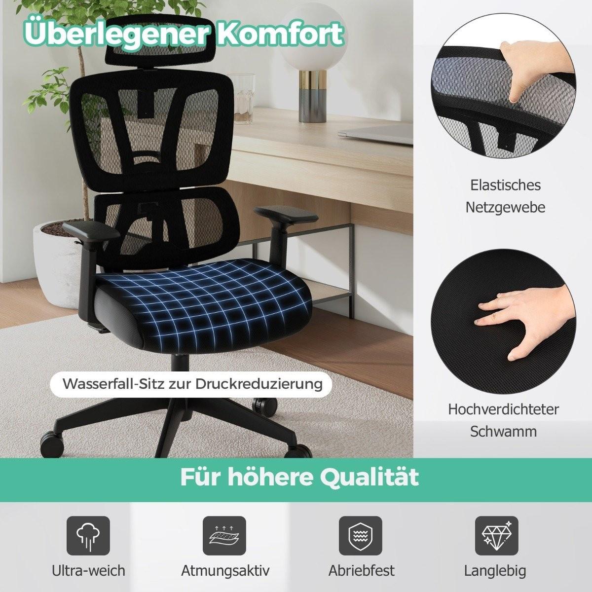 B2X Sedia da ufficio ergonomica con supporto lombare a N. Sedia da scrivania girevole Nera  