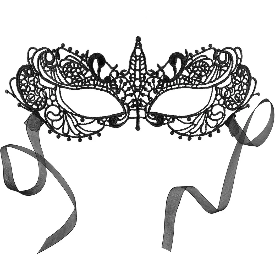 Tectake - Schwarze Spitzenmaske Misteriosa, One Size, Charcoal Black