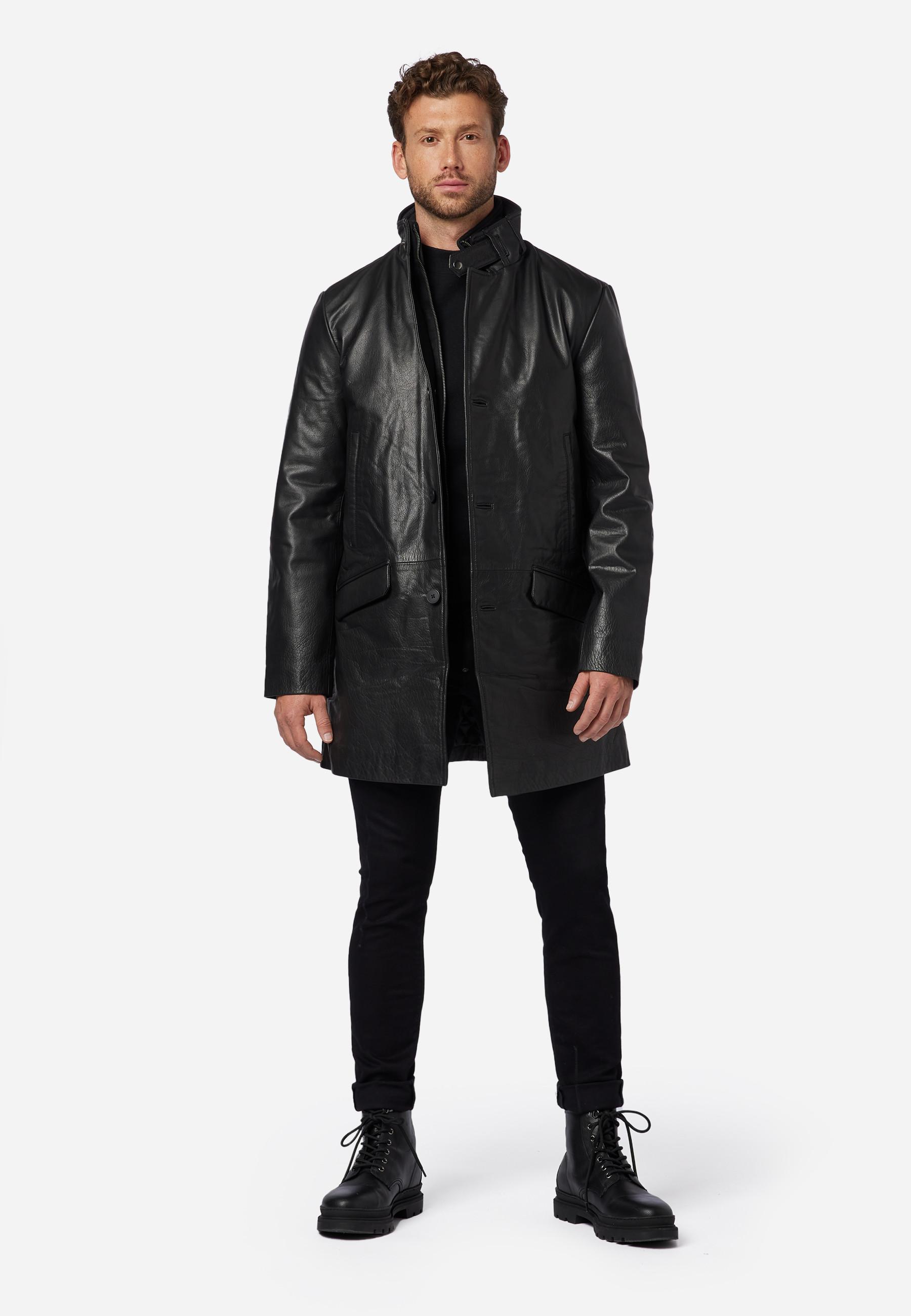 RICANO  Manteau en cuir pour homme Veetal, avec empiècement textile amovible 