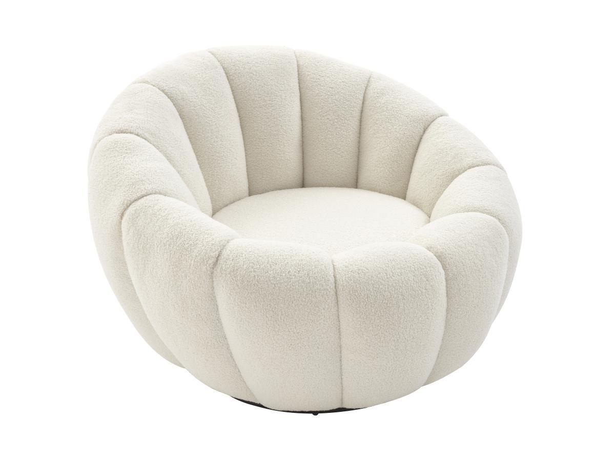 Vente-unique Fauteuil coquillage pivotant en tissu bouclette blanc COSSATO  