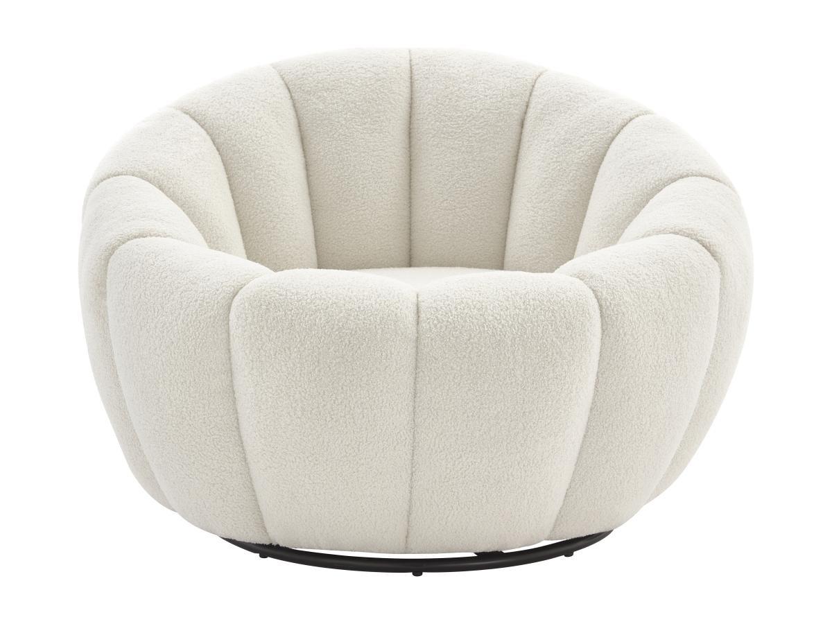 Vente-unique Fauteuil coquillage pivotant en tissu bouclette blanc COSSATO  