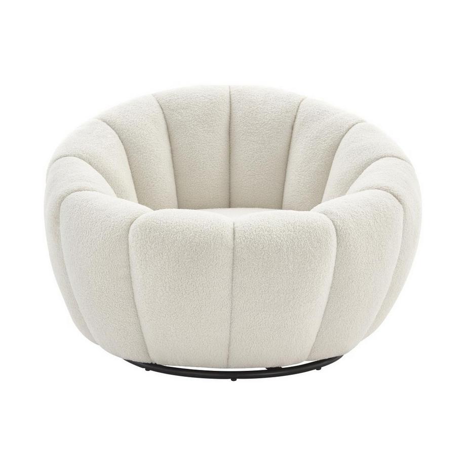 Vente-unique Fauteuil coquillage pivotant en tissu bouclette blanc COSSATO  