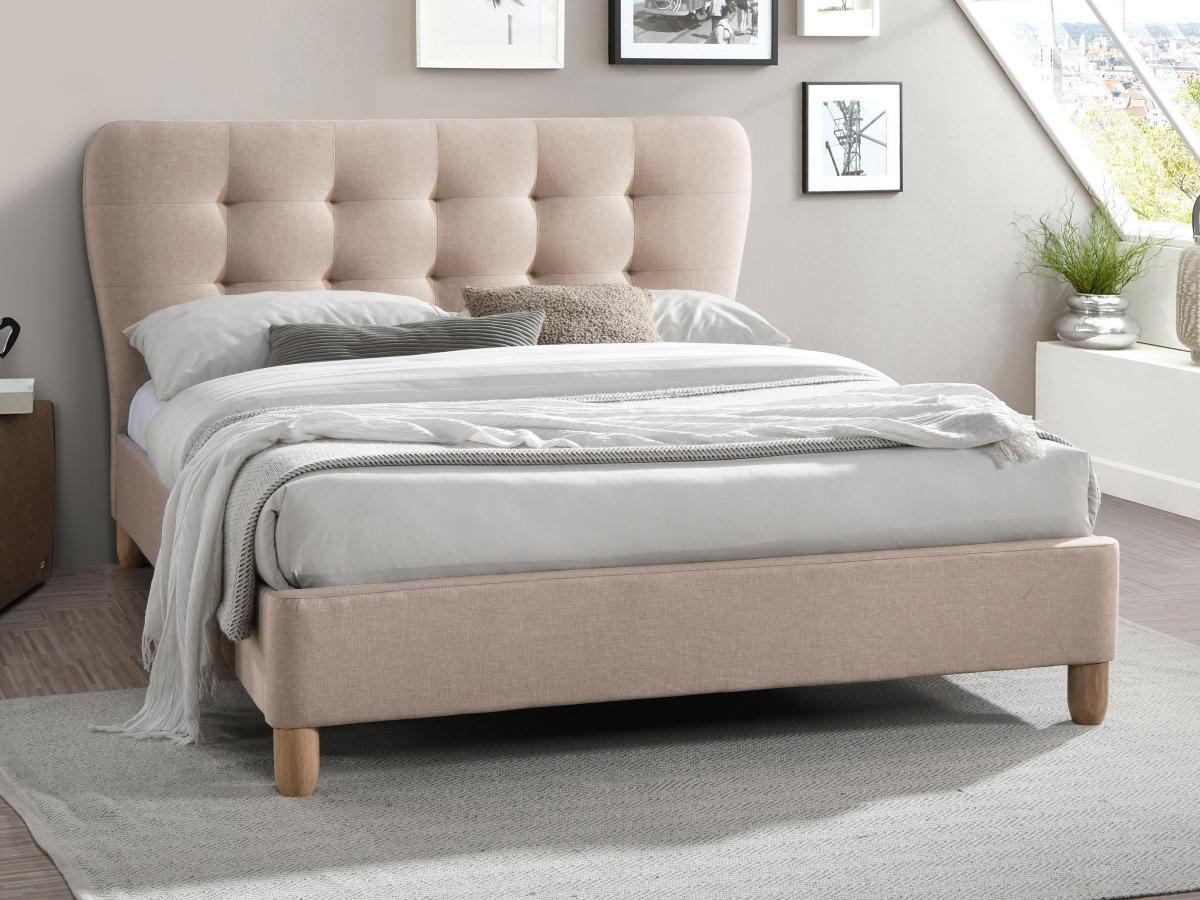 Vente-unique Letto 180 x 200 cm con testata trapuntata Tessuto Beige + Materasso - ELIDE  