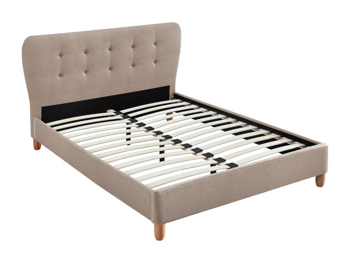 Vente-unique Lit 180 x 200 cm avec tête de lit capitonnée - Tissu - Beige + Matelas - ELIDE  