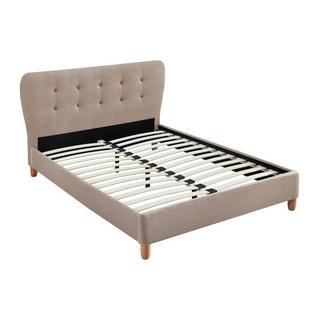 Vente-unique Lit 180 x 200 cm avec tête de lit capitonnée - Tissu - Beige + Matelas - ELIDE  