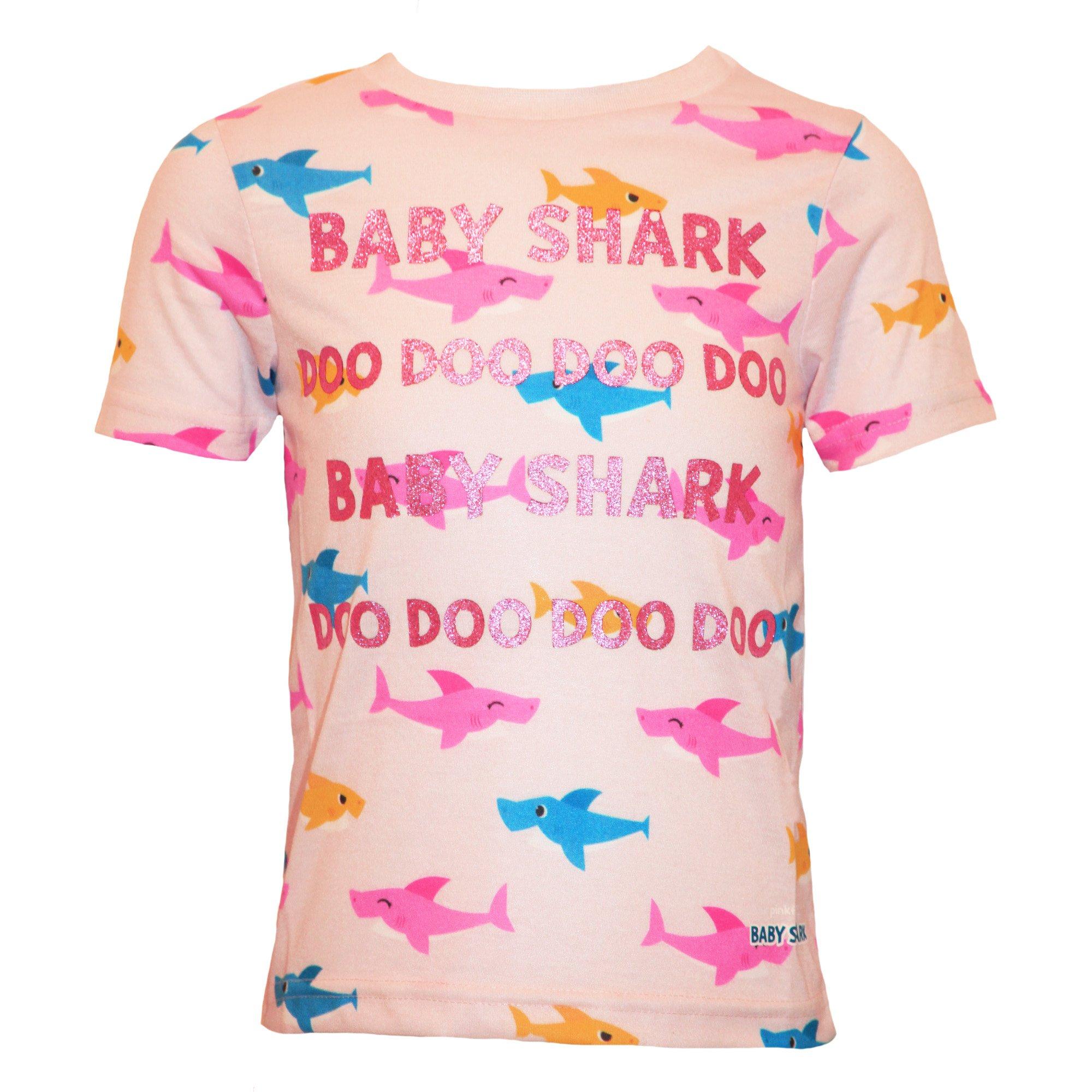 Image of Shark Tshirt, Rundum Bedruckt Mädchen Pink 92