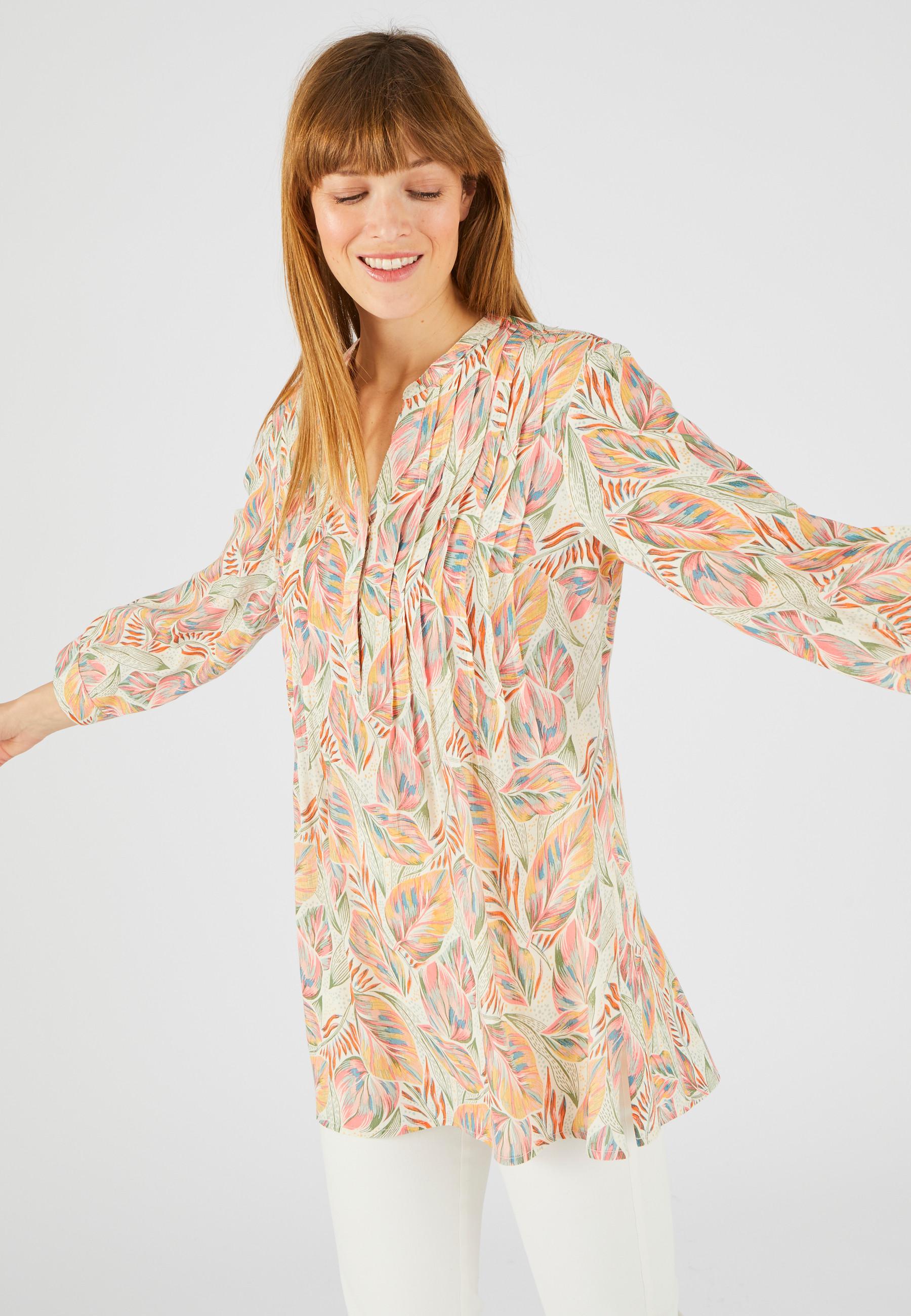 Image of Tunika Mit Pflanzenprint. Damen Weiss 40