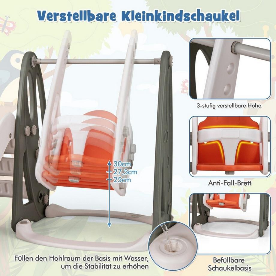Northio  Kinderschaukel mit Rutsche klappbar 4 in 1 Schaukel & Rutsche & Basketballkorb & Leiter Orange 