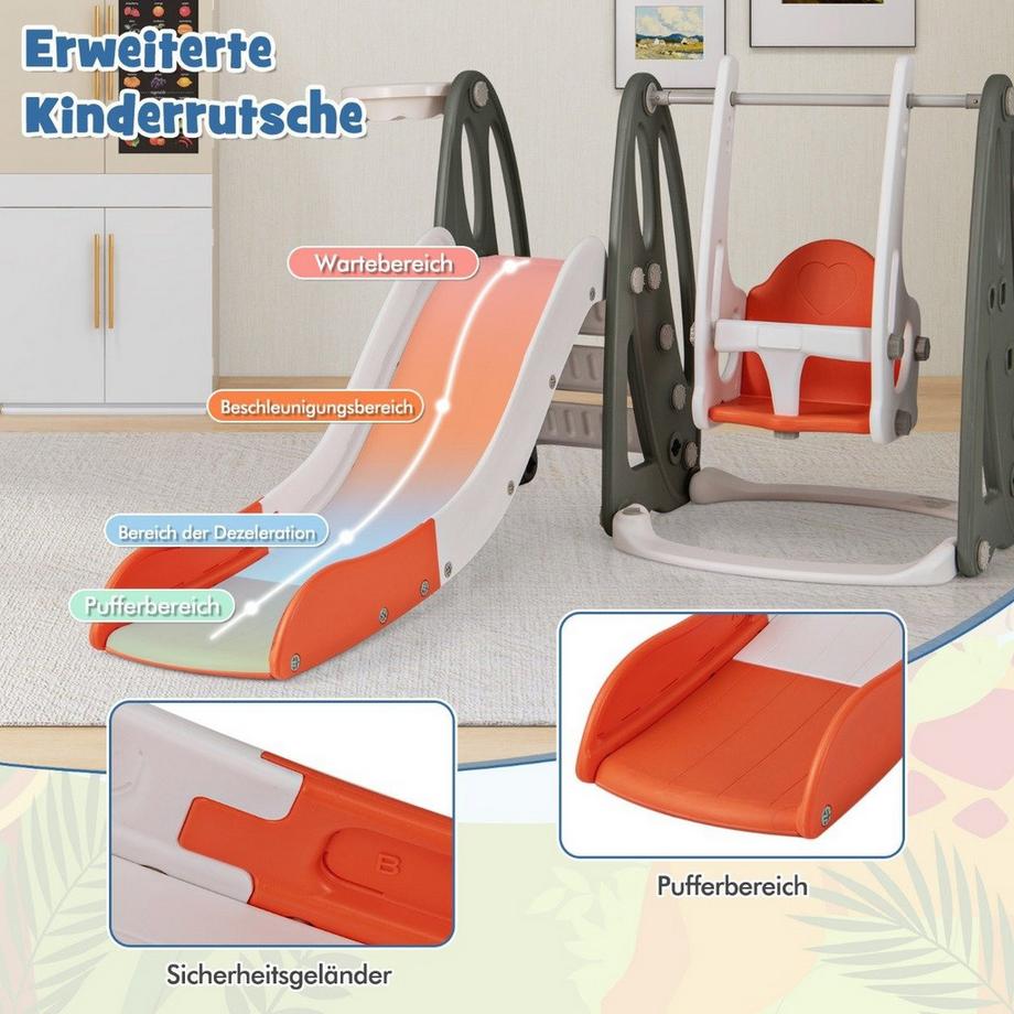 Northio  Kinderschaukel mit Rutsche klappbar 4 in 1 Schaukel & Rutsche & Basketballkorb & Leiter Orange 