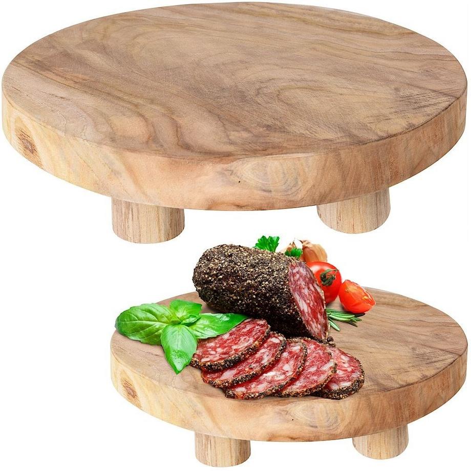 Northio  Plateau en bois sur pieds pour nourriture et snacks - Bois de teck Elegance 
