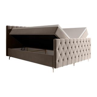 Ysmée Set letto Testata trapun. + Rete doghe con vano + Materasso + Topper 160x200 Velluto Tortora - ONOGO di YSMÉE  